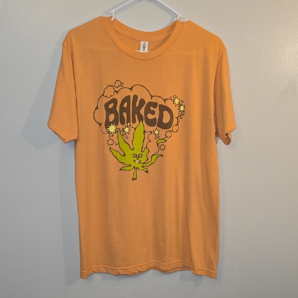 Tultex Apricot Graphic T-Shirt "Baked" Smoking Leaf Cannabis Stoner Pot LOT-P